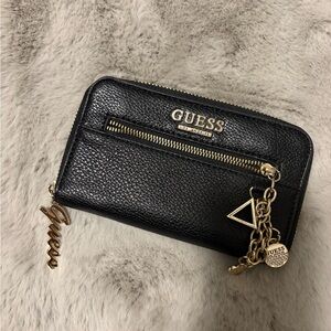 GUESS Black Wallet with Gold Accents